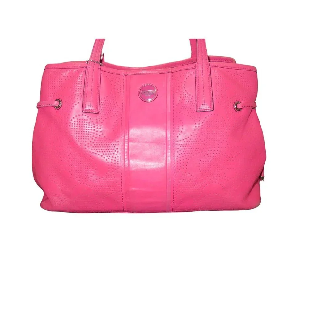 Coach Pink Sis Signature C Perforated Leather F21938 Double Handle Carryall Tote